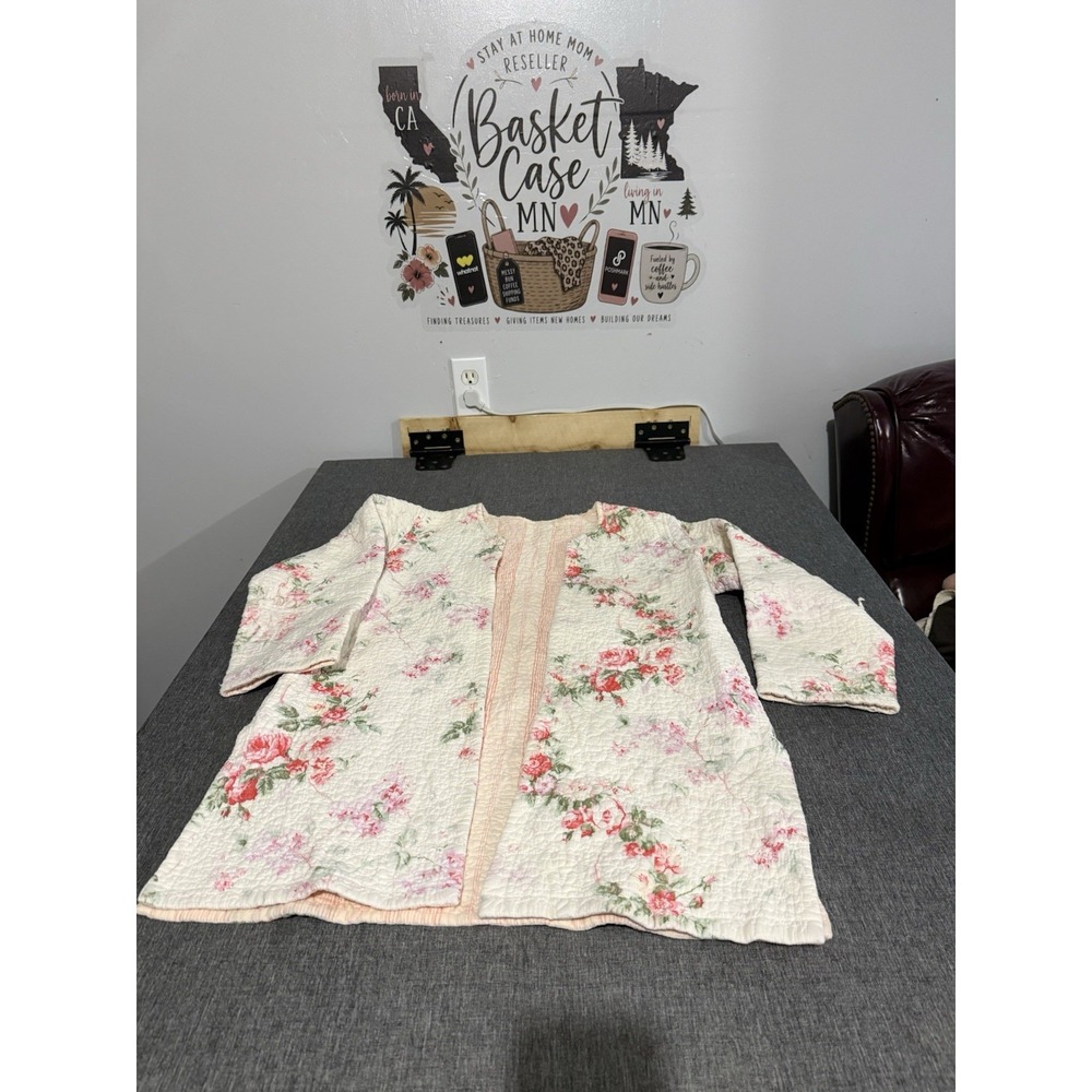 Handmade women's Floral Quilted Duster Sweater Sz XS/S Cottage Core Grandma Chic
